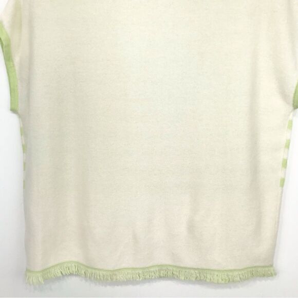 Duffy 100% Cashmere Lime Green White Striped Sleeveless Fringed Tunic Sweater - Picture 8 of 16